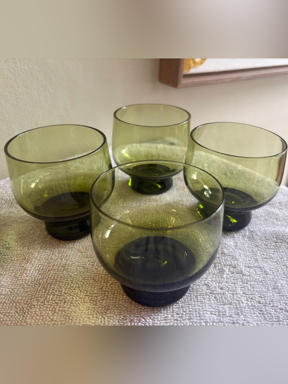 Vintage Mid-Century Modern Avocado Green Footed Glasses - Set of 4